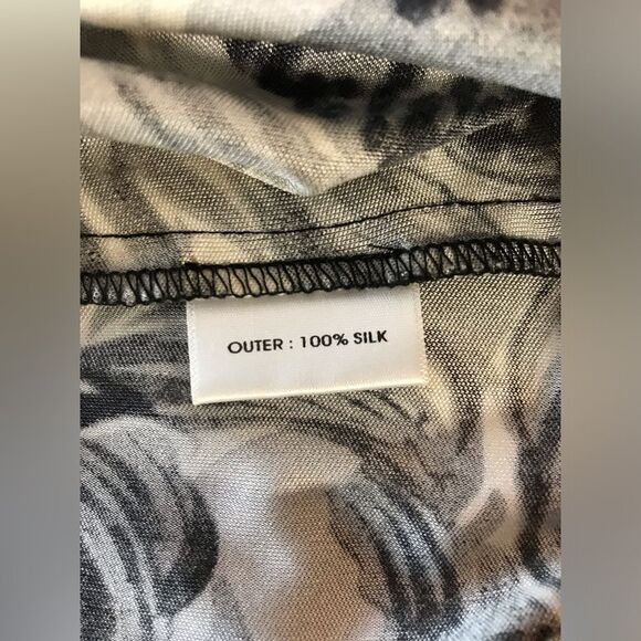 LK Bennett Black Gray White Silk Tea Midi Wrap Top Dress Cottagecore Size 8 (US) - Picture 10 of 11